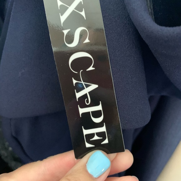 XSCAPE Navy Blue Off the Shoulder Sheath Tulip Gown Plus Size 14W - Picture 6 of 15